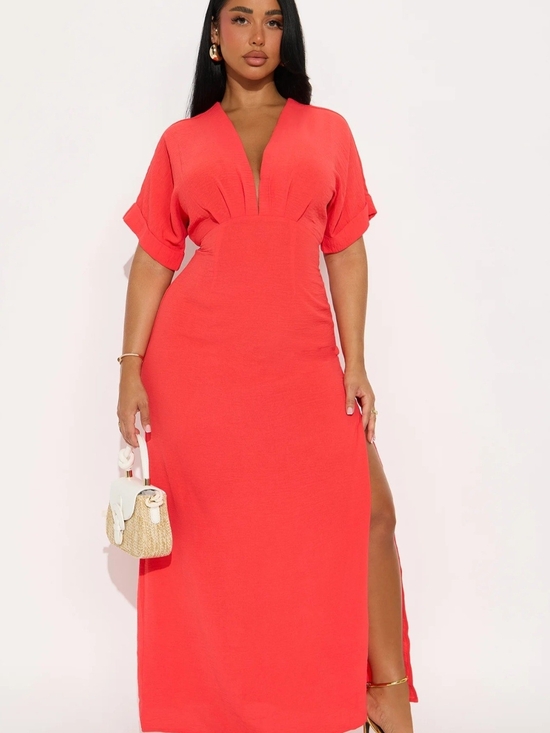 Fashion Nova Dresses & Skirts - Fashion Nova Coral Plunge Maxi Dress NWT!